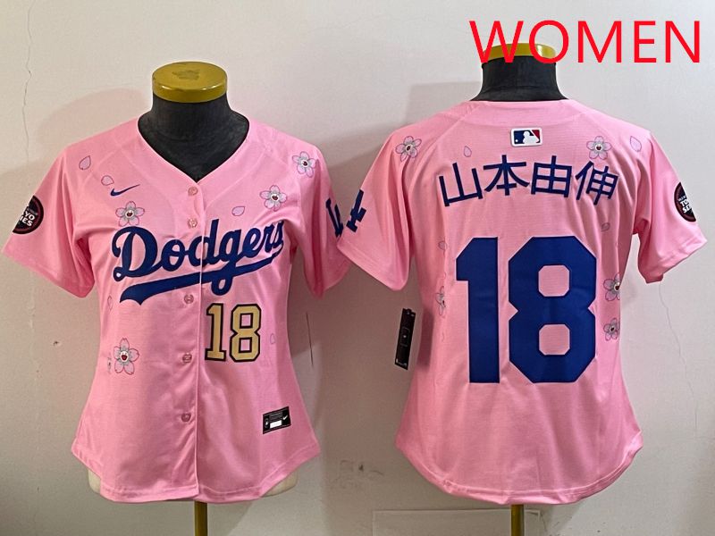 Women Los Angeles Dodgers #18 Yamamoto Pink Sakura Edition 2025 Nike MLB Jersey style 9